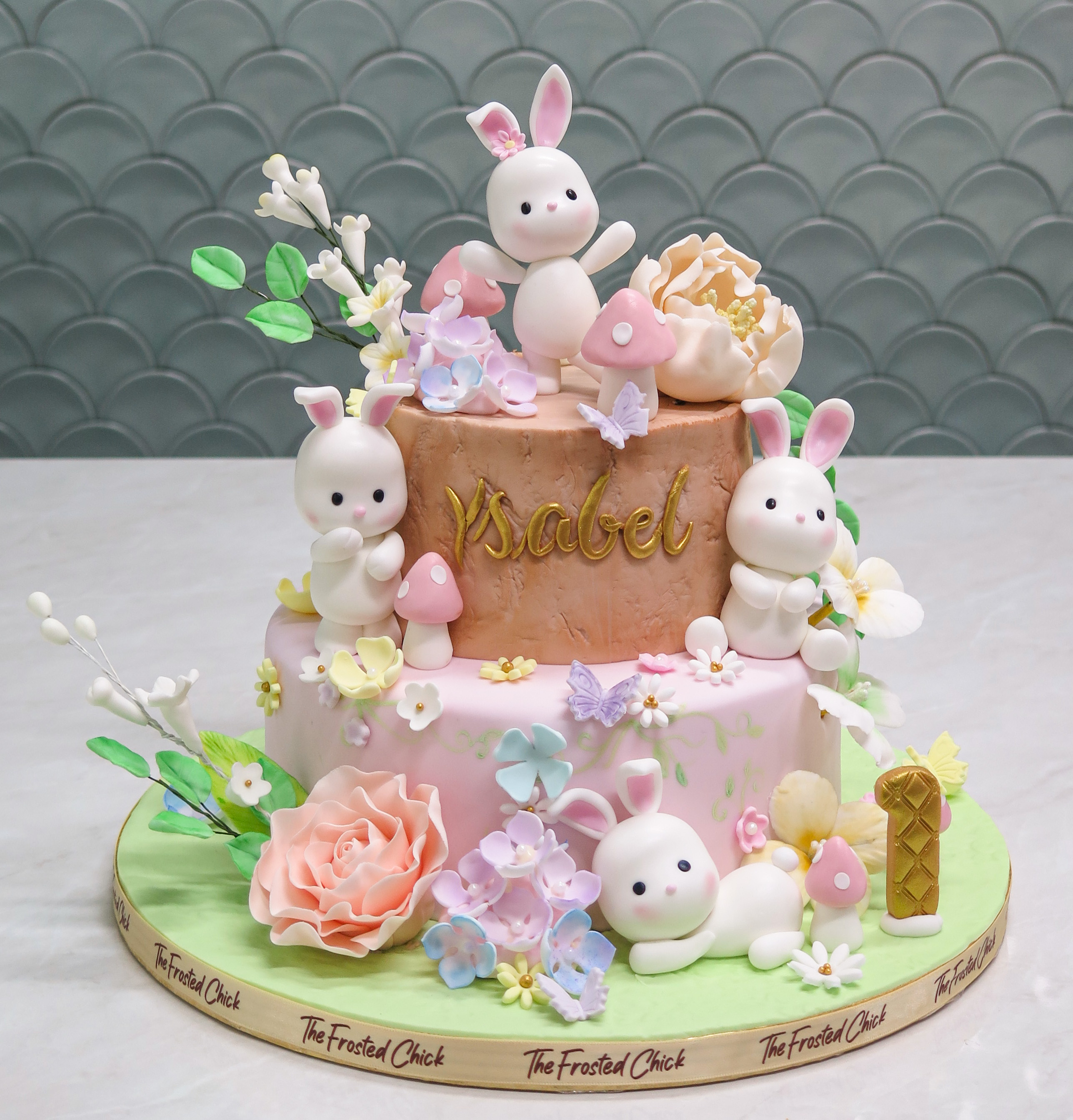 fondant bunny garden floral cake 